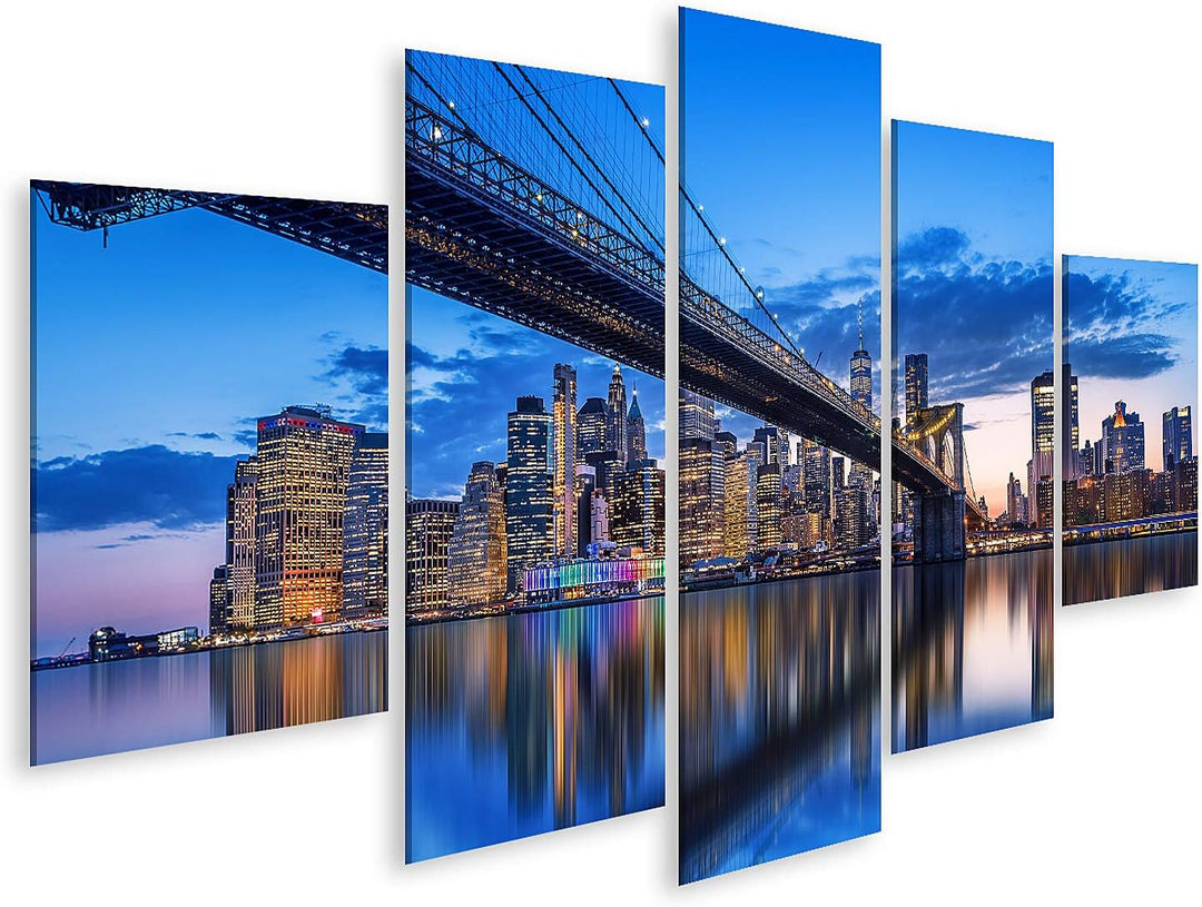 islandburner Bild auf Leinwand Panoramablick Skyline New York Sonnenuntergang Bilder Wandbilder Post