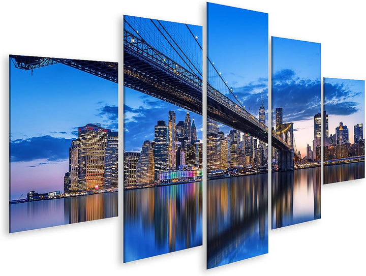 islandburner Bild auf Leinwand Panoramablick Skyline New York Sonnenuntergang Bilder Wandbilder Post