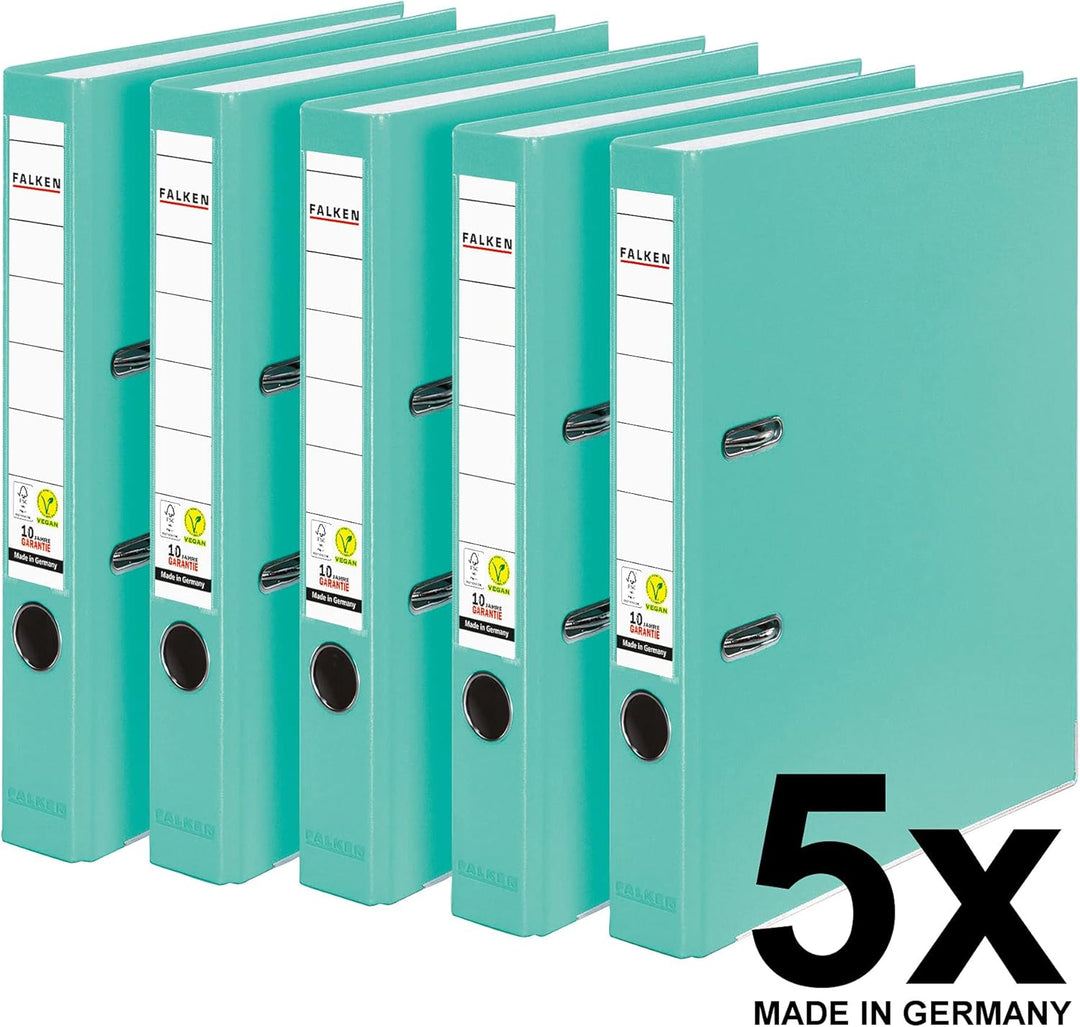 Original Falken 5er Pack PP-Color Kunststoff-Ordner. Made in Germany. 5 cm schmal DIN A4 Pastell-Far