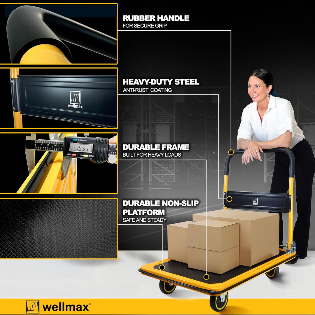 Push Cart Dolly by Wellmax, Moving Platform Hand Truck, Foldable for Easy Storage and 360 Degree Swi