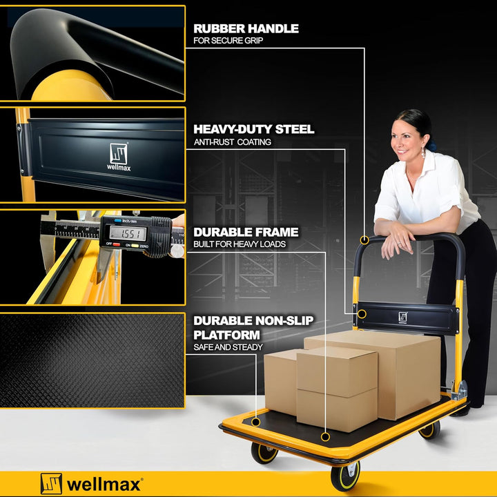 Push Cart Dolly by Wellmax, Moving Platform Hand Truck, Foldable for Easy Storage and 360 Degree Swi