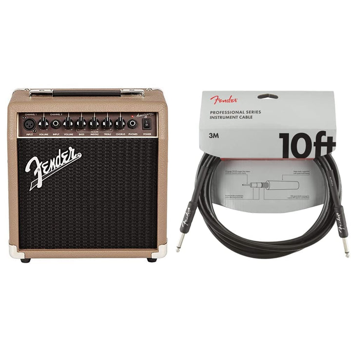 Fender Verstärker für Akustikgitarre, 15 W & Kabel Professional Series, 3m Black 15W Bundle mit Kabe