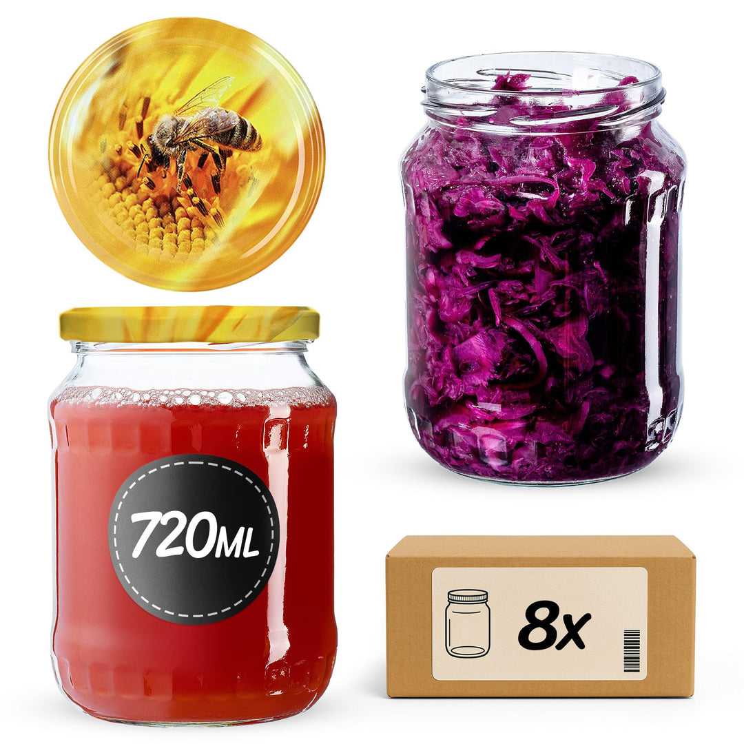 KADAX 8st Einmachgläser 720 ml, ideal zum Einkochen und Aufbewahren, Gläser mit Schraubverschluss, E