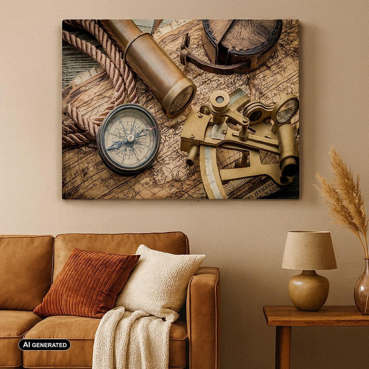 ARTTOR Bilder auf Leinwand Kompass Kompass Karte Leinwandbild 70x50cm Wandbilder Dekoration Wohnzimm