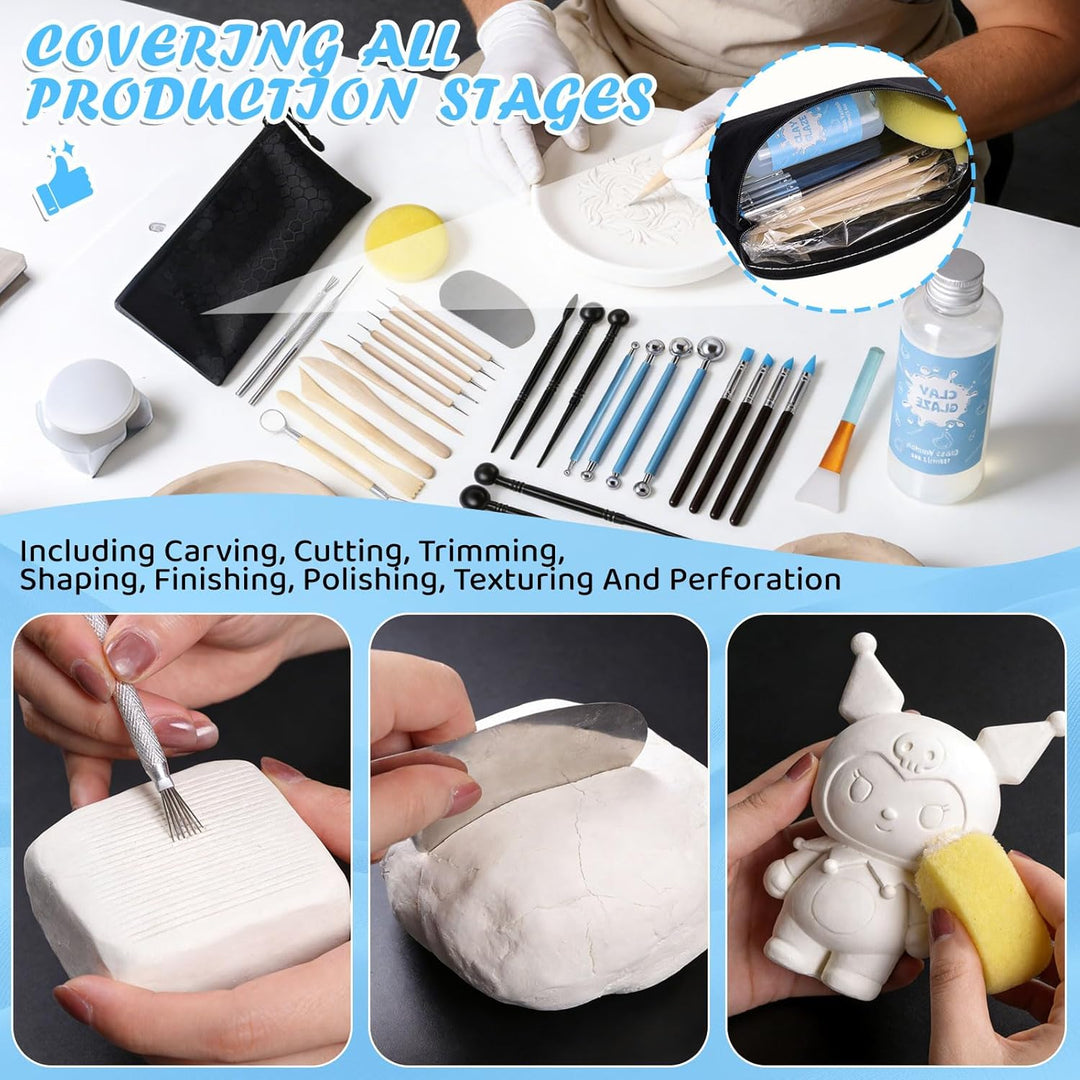 29pcs Clay Modellier Tools & 100ML Air Dry Clay Glaze Glasur für Ton Lufttrocknend zur Verhinderung