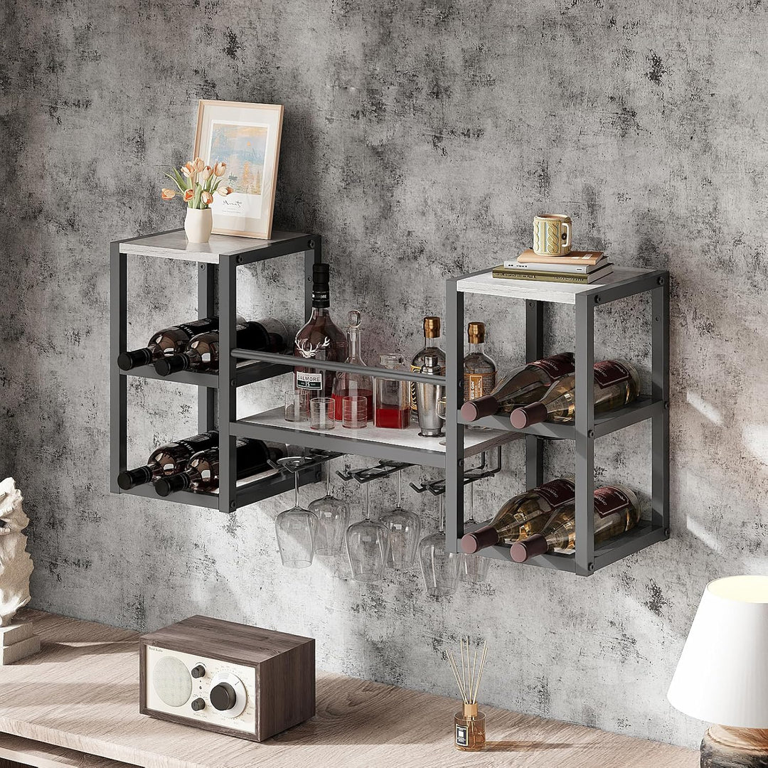 VEDECASA Weinregal Wand, 3 Ebenen Wand-Weinregale mit 6 Glashaltern, Wandmontage Wine Display-Stände