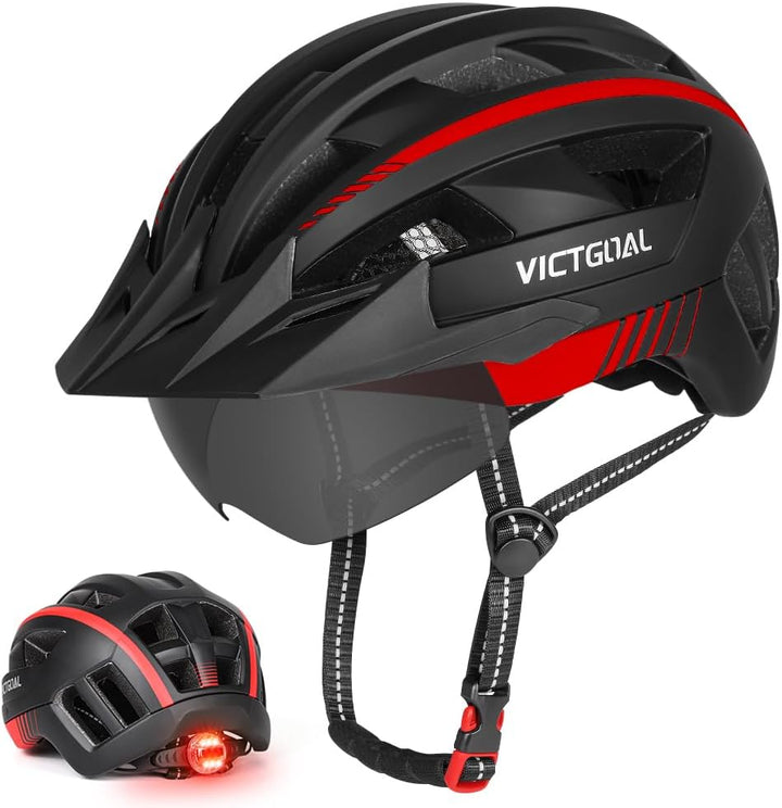 VICTGOAL Fahrradhelm mit Visier Mountainbike Helm mit magnetischem Brille Abnehmbarer Visier, Rennra