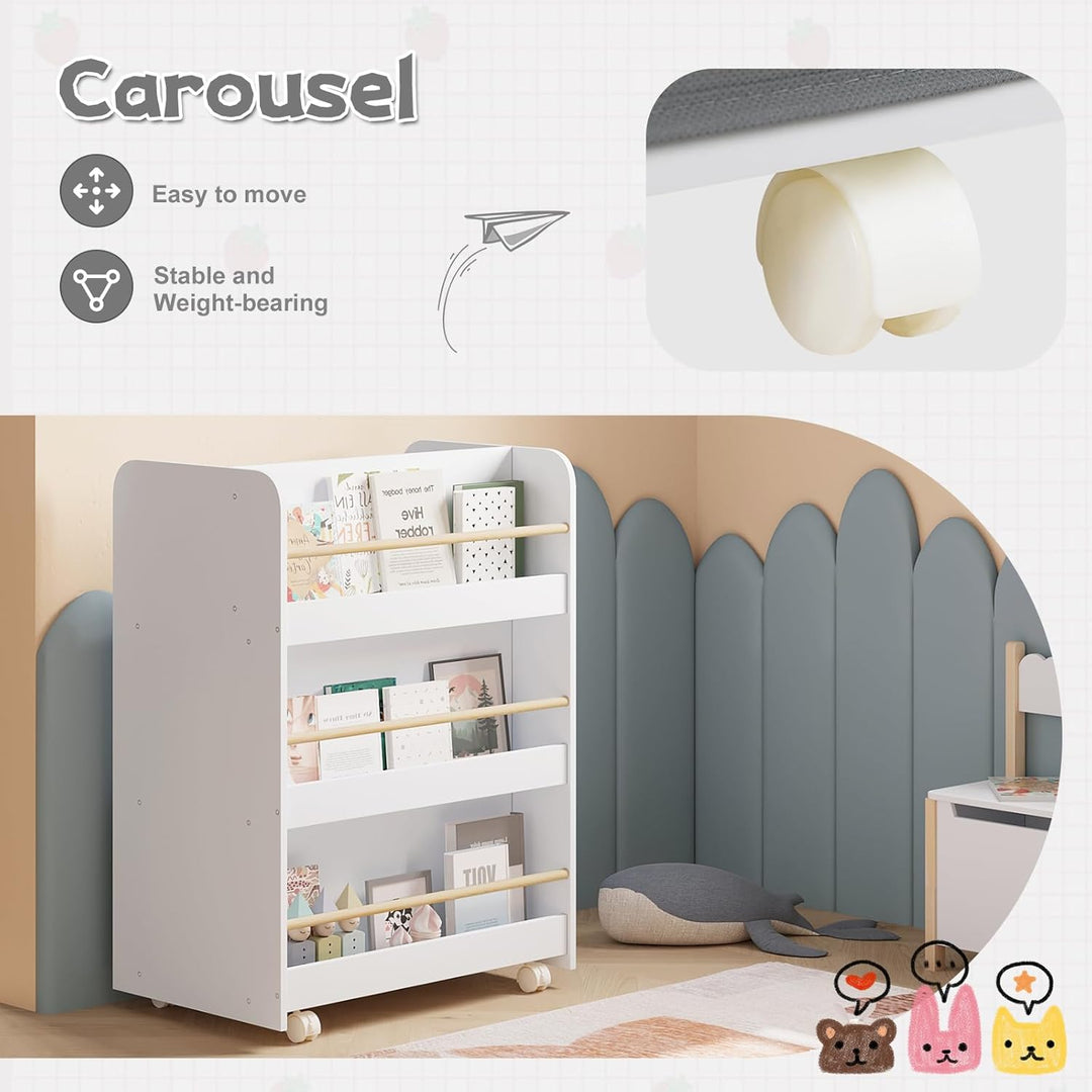WOLTU Kinderregal beweglich, 2 in 1 Bücherregal Spielzeugregal, Kinder Regal mit Boxen, zweiseitiger