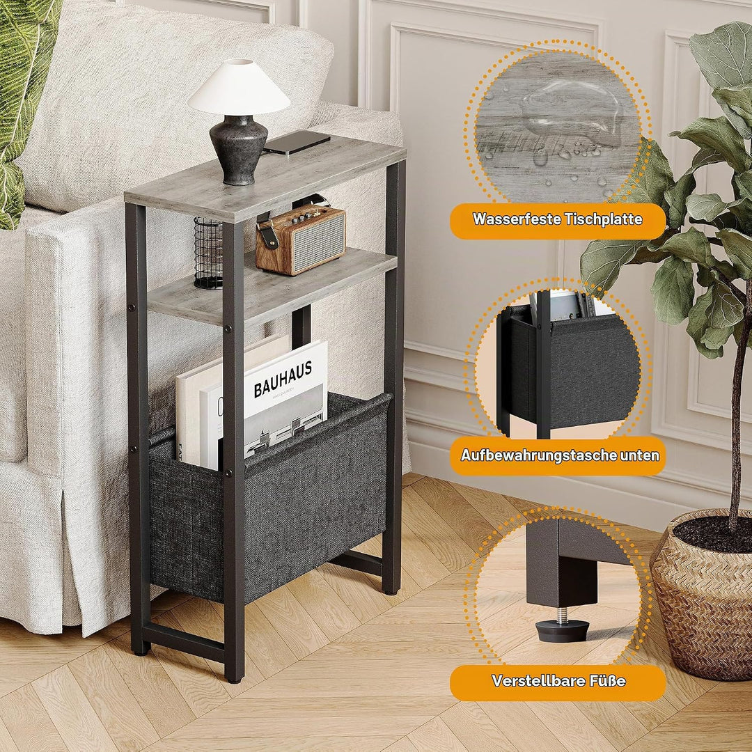 Konsolentisch Schmal 3 Ablagen Schmaler Nachttisch Oak Grey Sideboard Sofatisch mit Stauraum Beistel