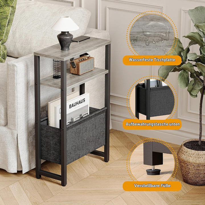 Konsolentisch Schmal 3 Ablagen Schmaler Nachttisch Oak Grey Sideboard Sofatisch mit Stauraum Beistel
