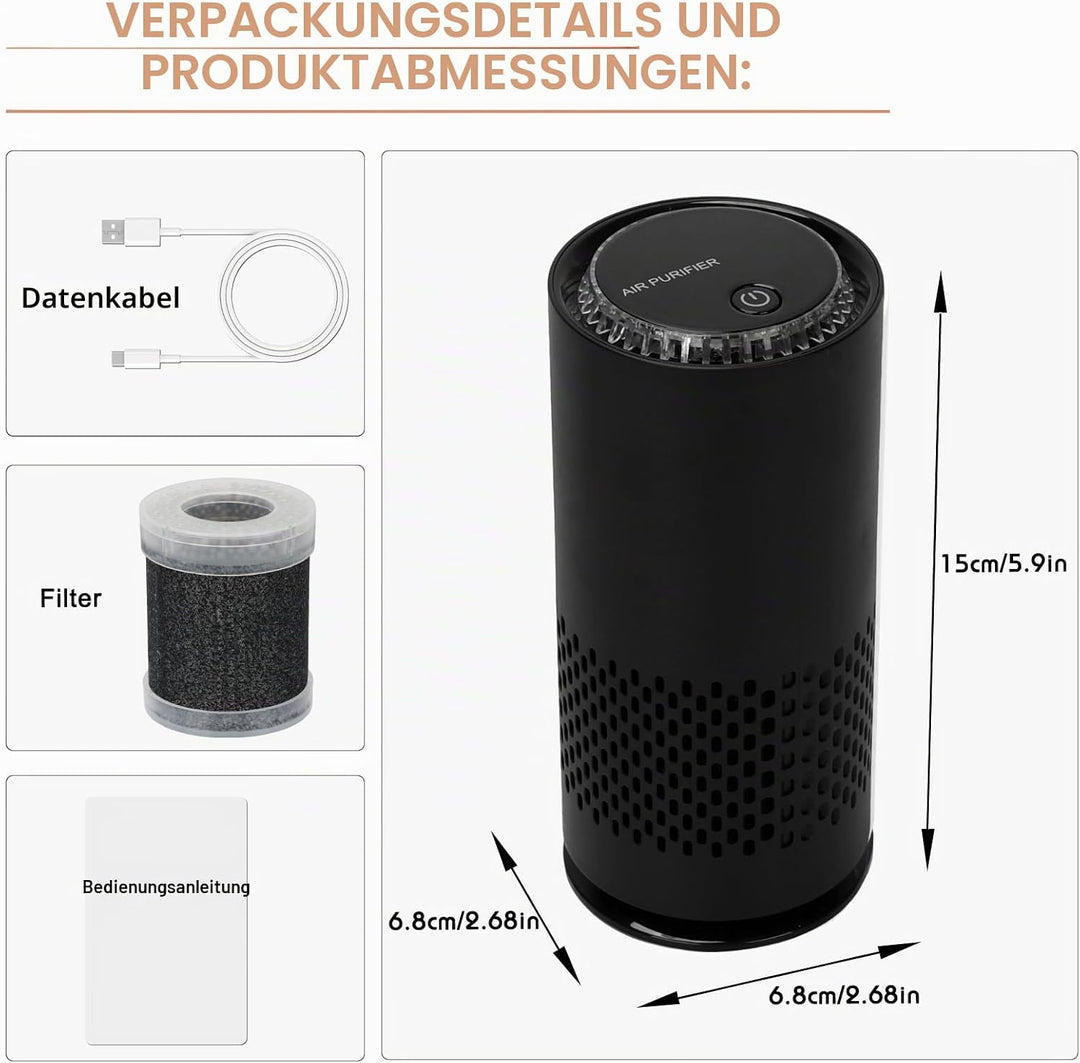 FYY Kleine HEPA Luftreiniger-USB Powered Auto Luftreiniger, Geruchsfrischer mit Farblicht, Reiserauc