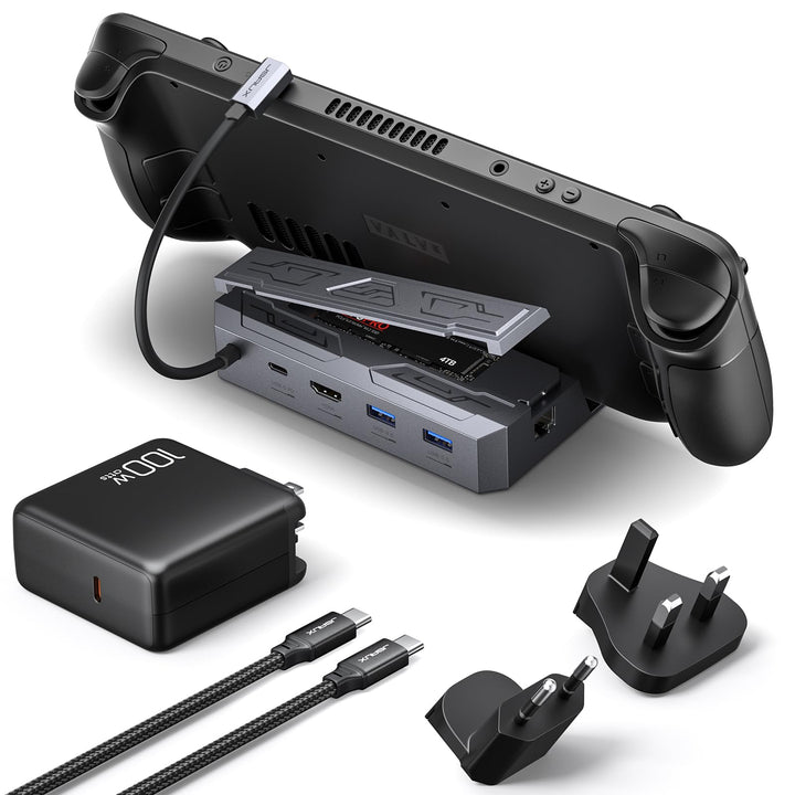 JSAUX M.2 Dockingstation mit PD 100W AC Adapter Ladeset mit HDMI 2.0 4K@60Hz, Ethernet, Dual USB A 3
