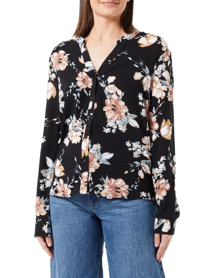 ONLY Damen Onlnova Life L/S V-Neck Shirt AOP Ptm Langarmbluse XS Black/Aop:ay New Rosie Blossom, XS