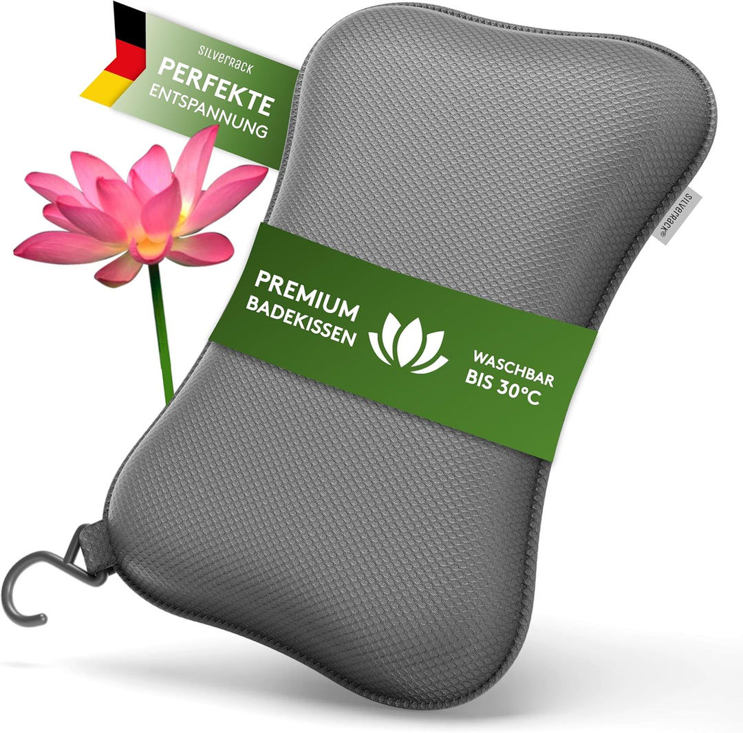 Premium Badewannenkissen Grau - Badekissen für Badewanne - Kissen Badewanne mit Saugnäpfen - Nackenk