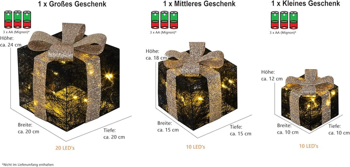 Bambelaa! 3er Led Deko Geschenke Leucht Boxen Timer Weihnachts Dekoration Weihnachtsdeko Beleuchtet