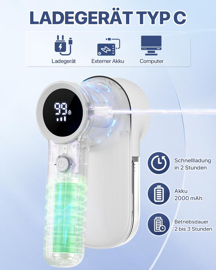 Fusselrasierer Elektrisch, Homtronics Fusselrasierer mit LED-Licht, USB Aufladung, 3 Einstellbaren,