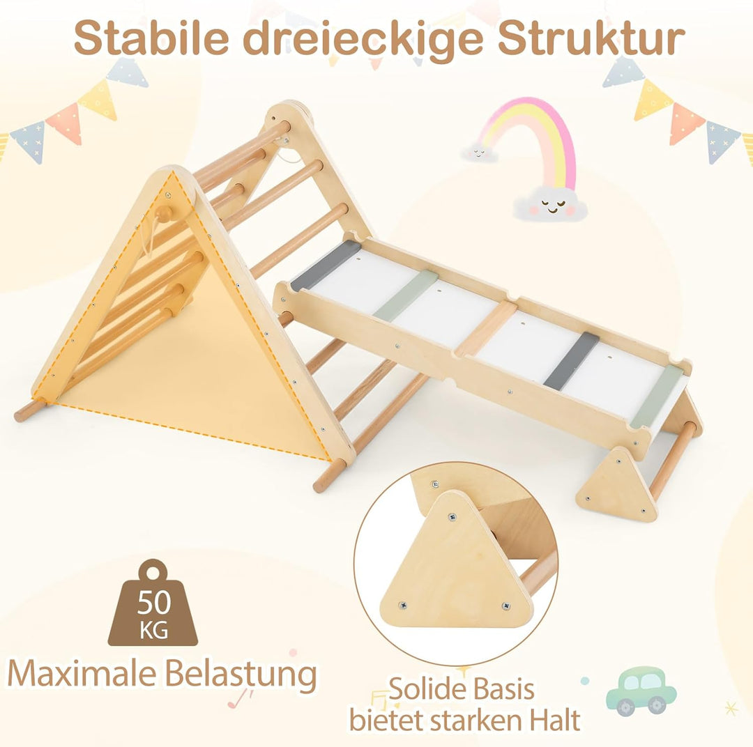 COSTWAY Klettergerüst Indoor, 3 in 1 Kletterdreieck & Kletterleiter & Wippe, Kletterdreieck klappbar