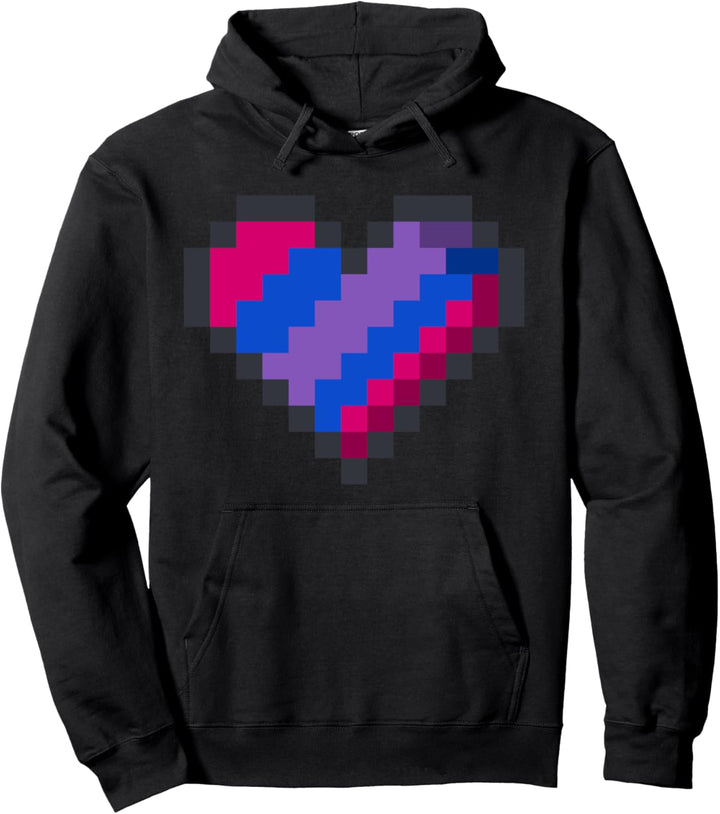 Gaymer LGBT Retro Pride Shirt Bisexual Gamer Pixel Heart Pullover Hoodie