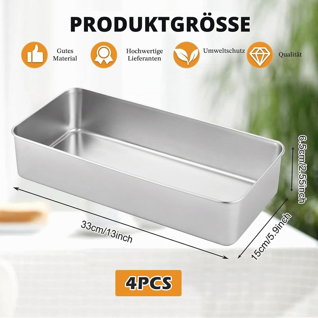 Kastenform Brot 4er-Set Edelstahl, Rechteckige Brotbackform 33×15×6,5cm, Grosse Backform für Brot &amp;