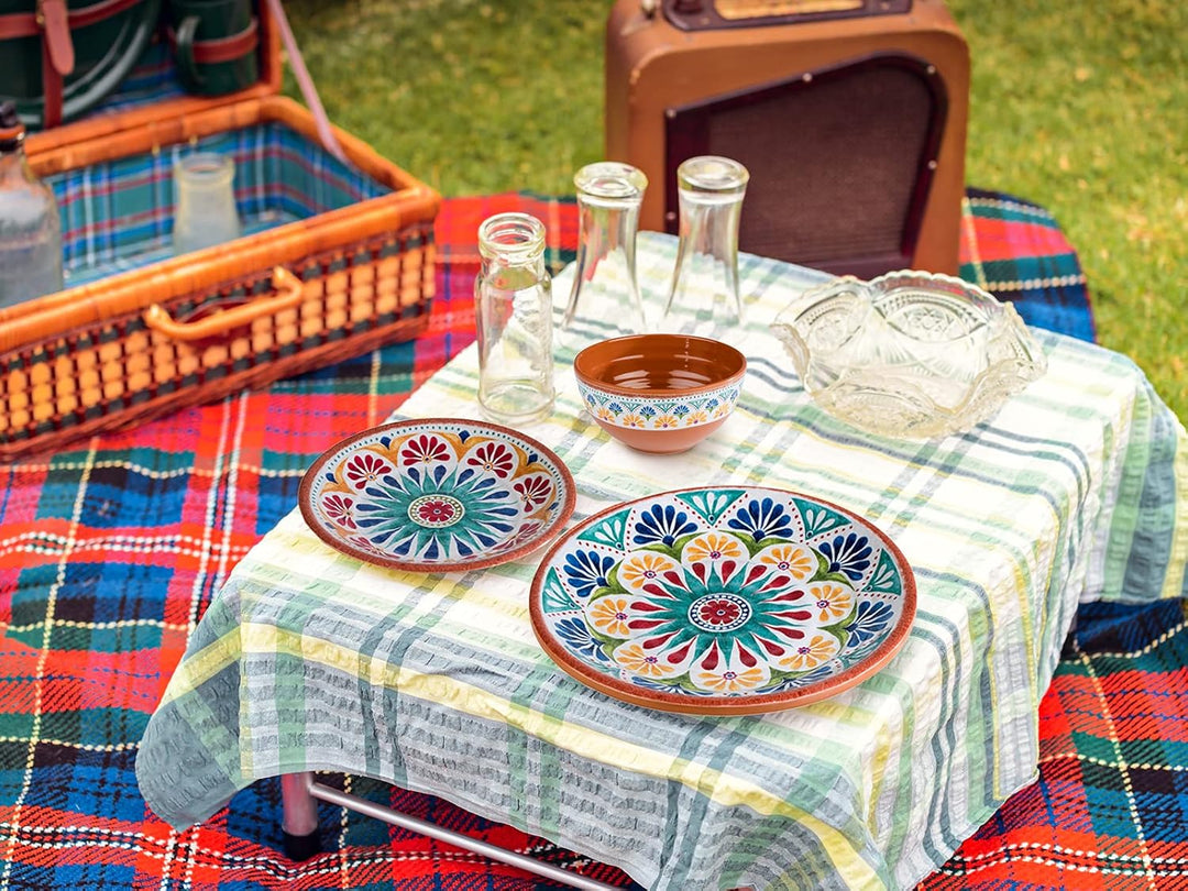 Melamin Ess-Geschirr Set für 4 Personen, Campinggeschirr mediterranes Design Essgeschirr für 4 Perso
