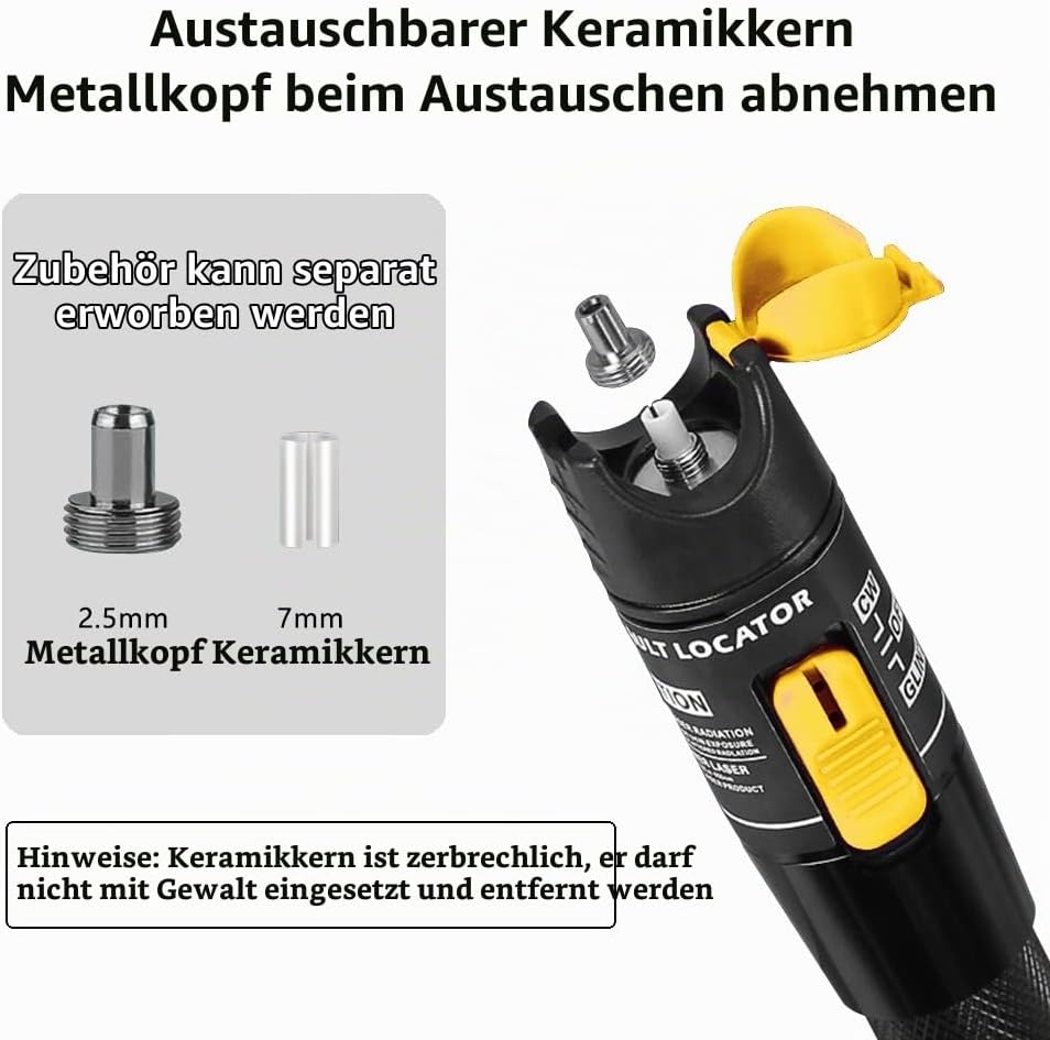 Guakiili 50MW FTTH Glasfasertester, visueller Fehlerorter in Stiftform mit FC-LC-Adapter, Rotlichtst