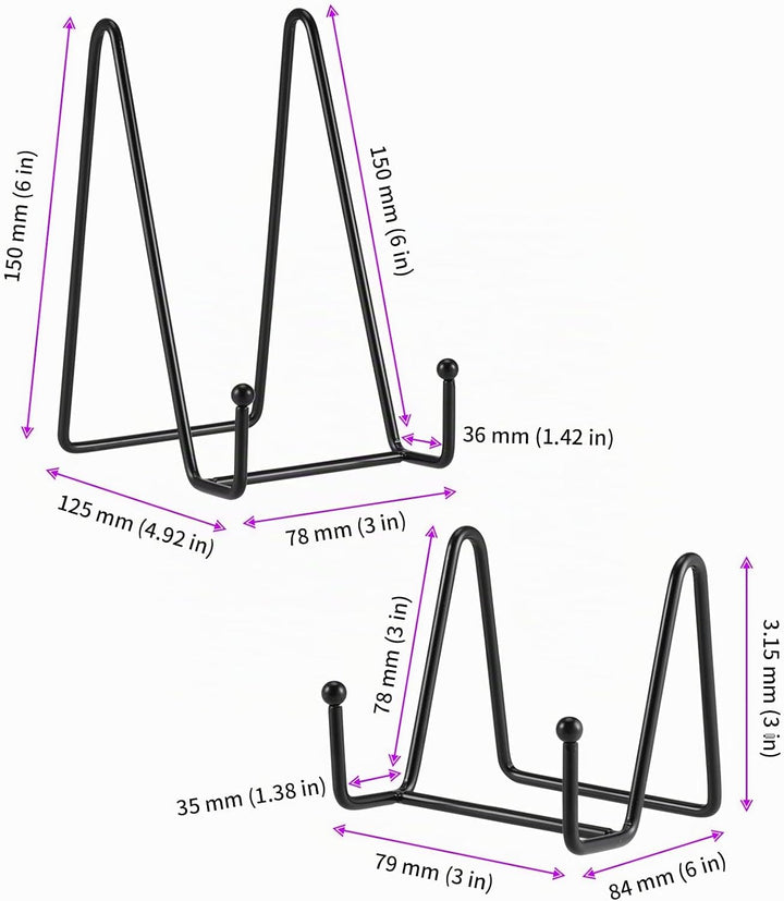 8 Stück Tellerständer Metall Schwarz, 8 cm und 15 cm Eisen Staffelei Aufsteller Display Ständer Meta