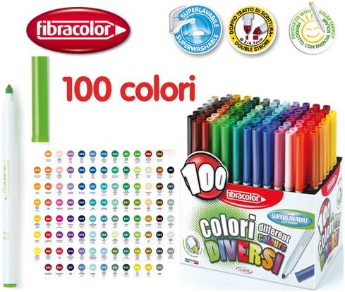 FIBRACOLOR 100 Farben - Koffer 100 Filzstifte konisch in 100 verschiedenen Farben superabwaschbar