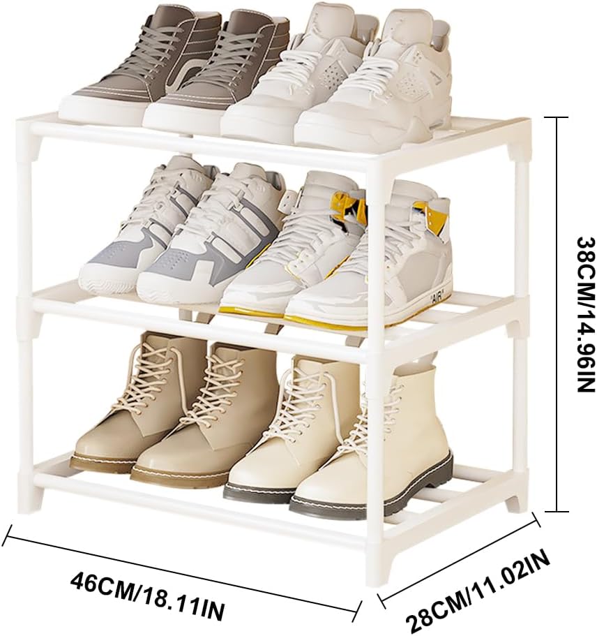 Schuhschrank Schmal, Schuhregal mit 3 Ebenen, Schuhablage Metall, Stapelbars Schuhregal Weiss, Schuh