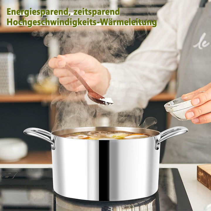 Joyfair Kochtopf, 24cm Premium 3-Lagiger Edelstahl Nudeltopf mit Glasdeckel, 5,6L Kochtopf Induktion