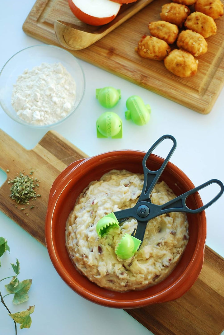 La Croquetera Frikadellenzange Multifunktionales Werkzeug Lime Green - Mit 4 austauschbaren Formen f