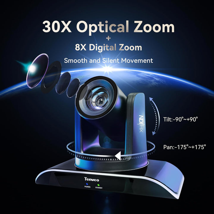Tenveo PTZ Kamera NDI 30X Optischer Zoom konferenzkamera 1080P 60FPS mit HDMI/SDI/RJ45/USB Ausgang U