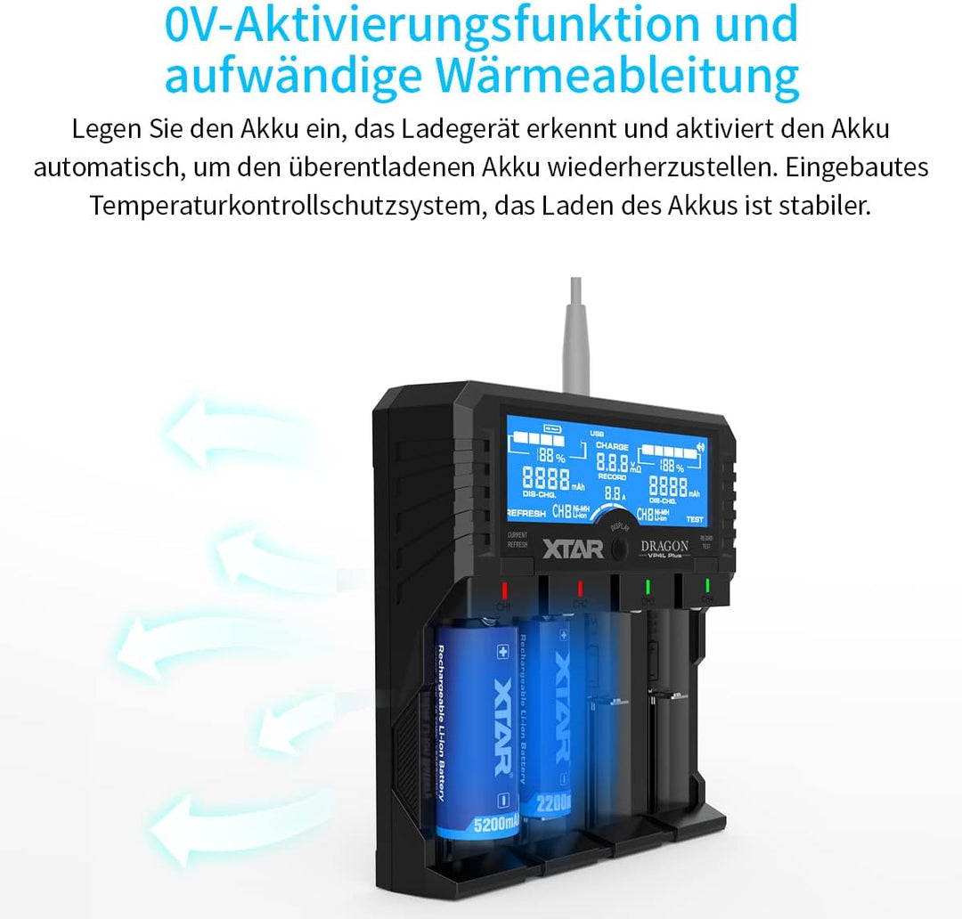 XTAR Dragon VP4L Plus Professional 18650 Kapazität Tester Universal 18650 Ladegerät für wiederauflad