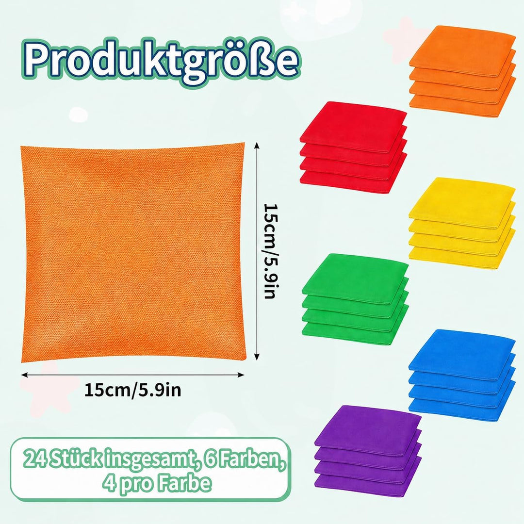 24 Stück Cornhole Säckchen, Wurfsäckchen Bohnensäckchen Set 15 x 15 cm Nylon Sitzsack Werfen für Fam