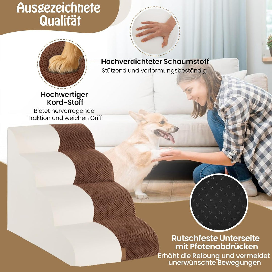 COSTWAY Hundetreppe 4 Stufen, rutschfeste Hundestufe aus Schaumstoff, inkl. Tasche, Haustiertreppe f