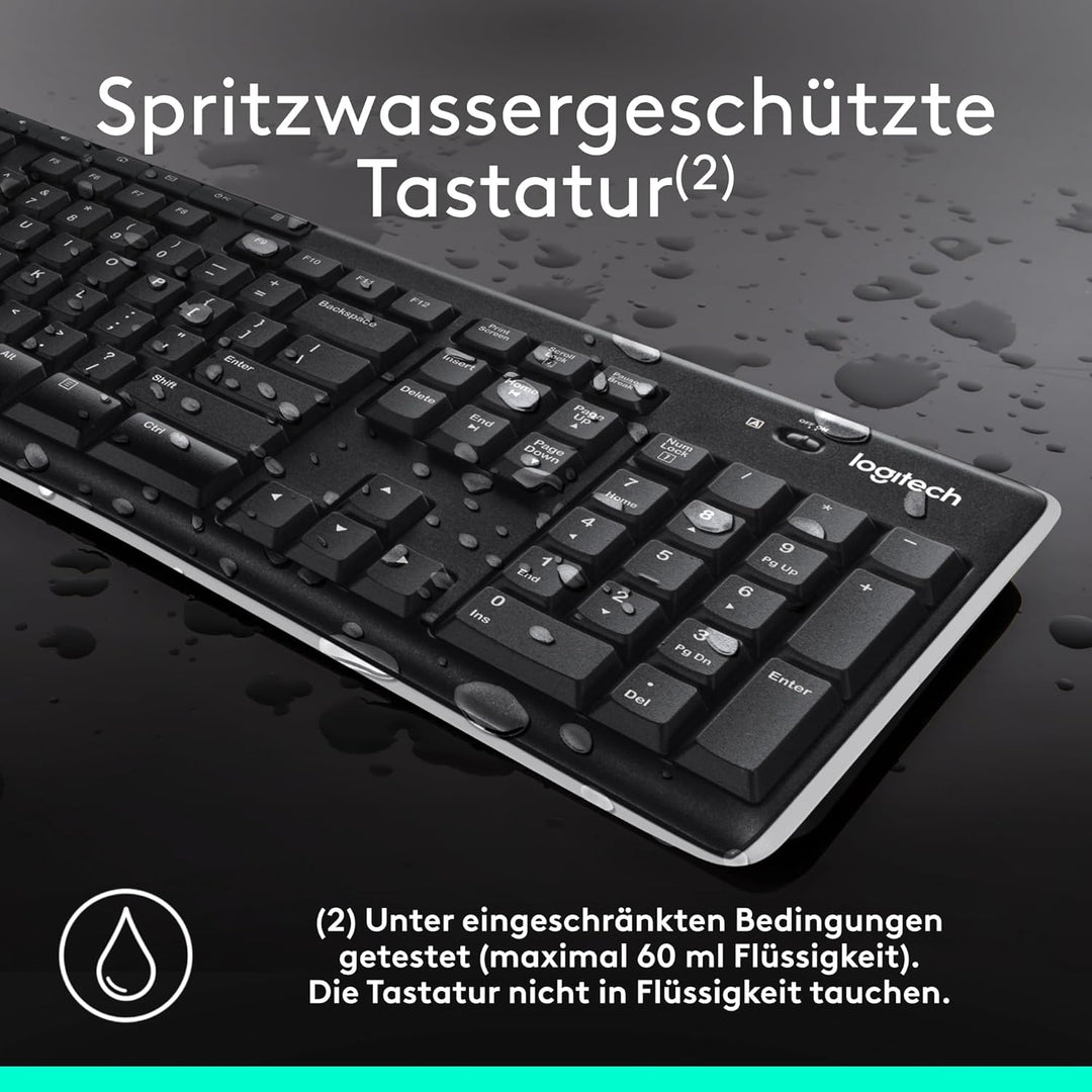 Logitech K270 Kabellose Tastatur für Windows, 2,4 GHz kabellos, Standardgrösse, Nummernblock, 8 Sond