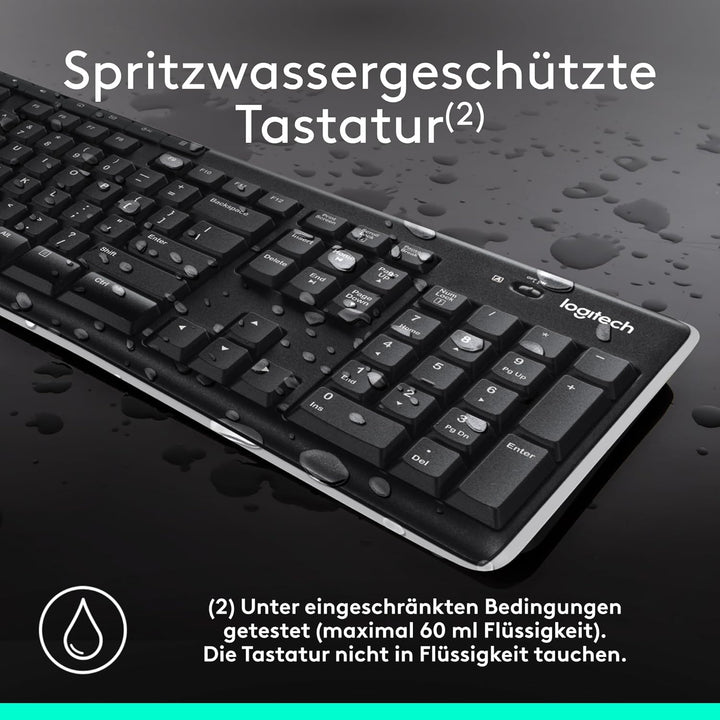 Logitech K270 Kabellose Tastatur für Windows, 2,4 GHz kabellos, Standardgrösse, Nummernblock, 8 Sond