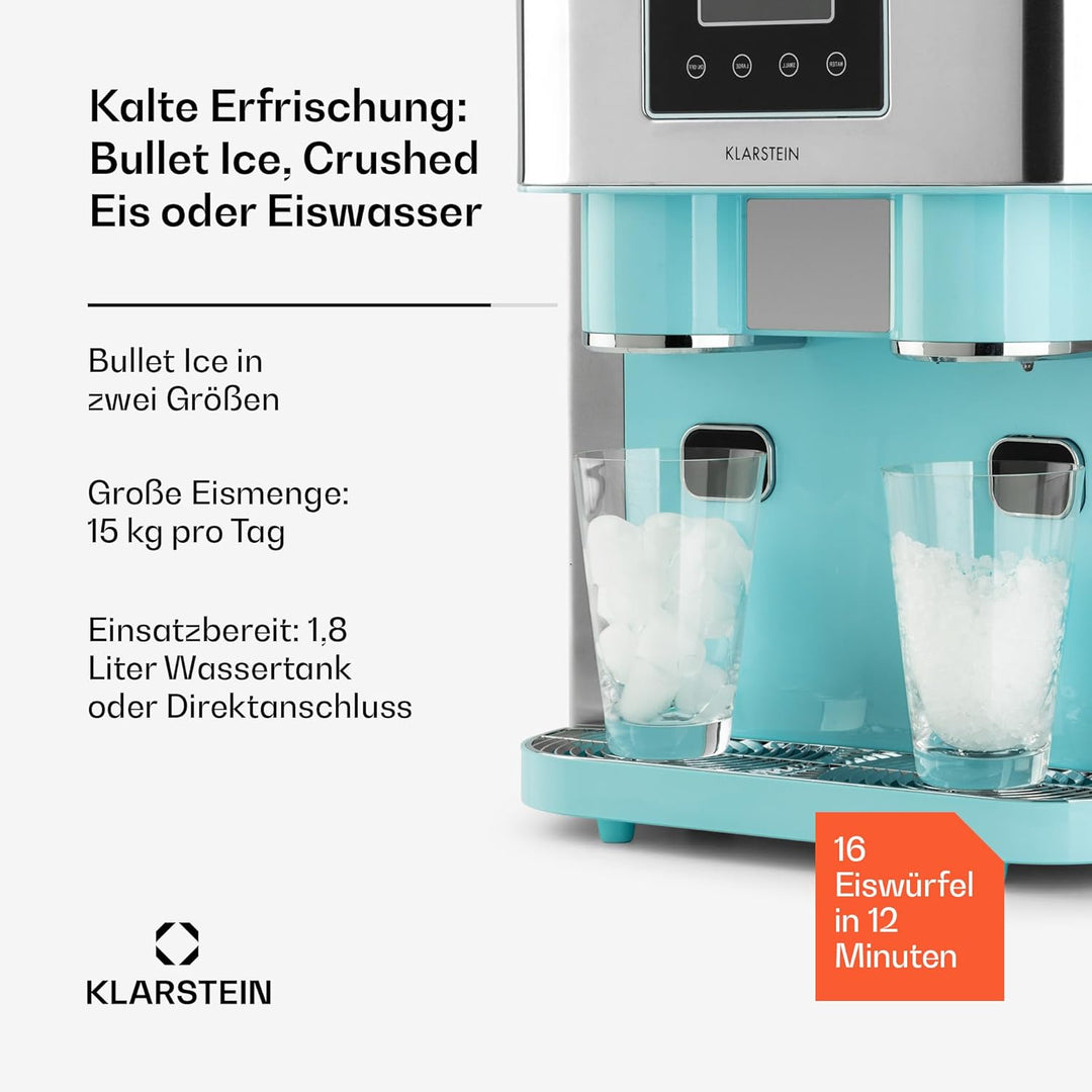 Klarstein Eiswürfelmaschine Klein, 1,8L Eiswürfelbereiter, Eiswürfelmaschine für Crushed und Bullet