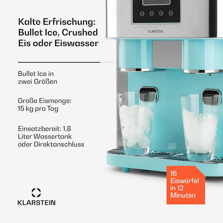 Klarstein Eiswürfelmaschine Klein, 1,8L Eiswürfelbereiter, Eiswürfelmaschine für Crushed und Bullet