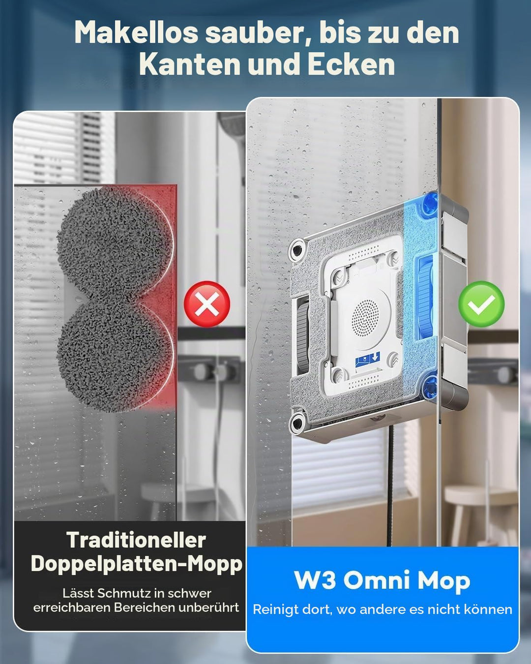 2 Stück W3 Omni Mikrofaser-Reinigungspad mit Halterungen für ECOVACS WINBOT W3 Omni Fensterputzrobot