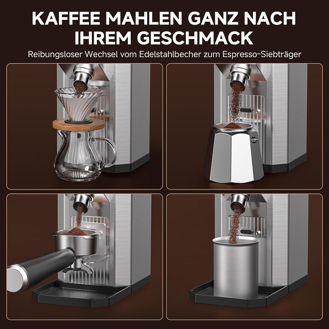 AMZCHEF Elektrische Kaffeemühle mit 45 Mahlgraden, Espresso-Mühle mit höhenverstellbarem Siebträgers