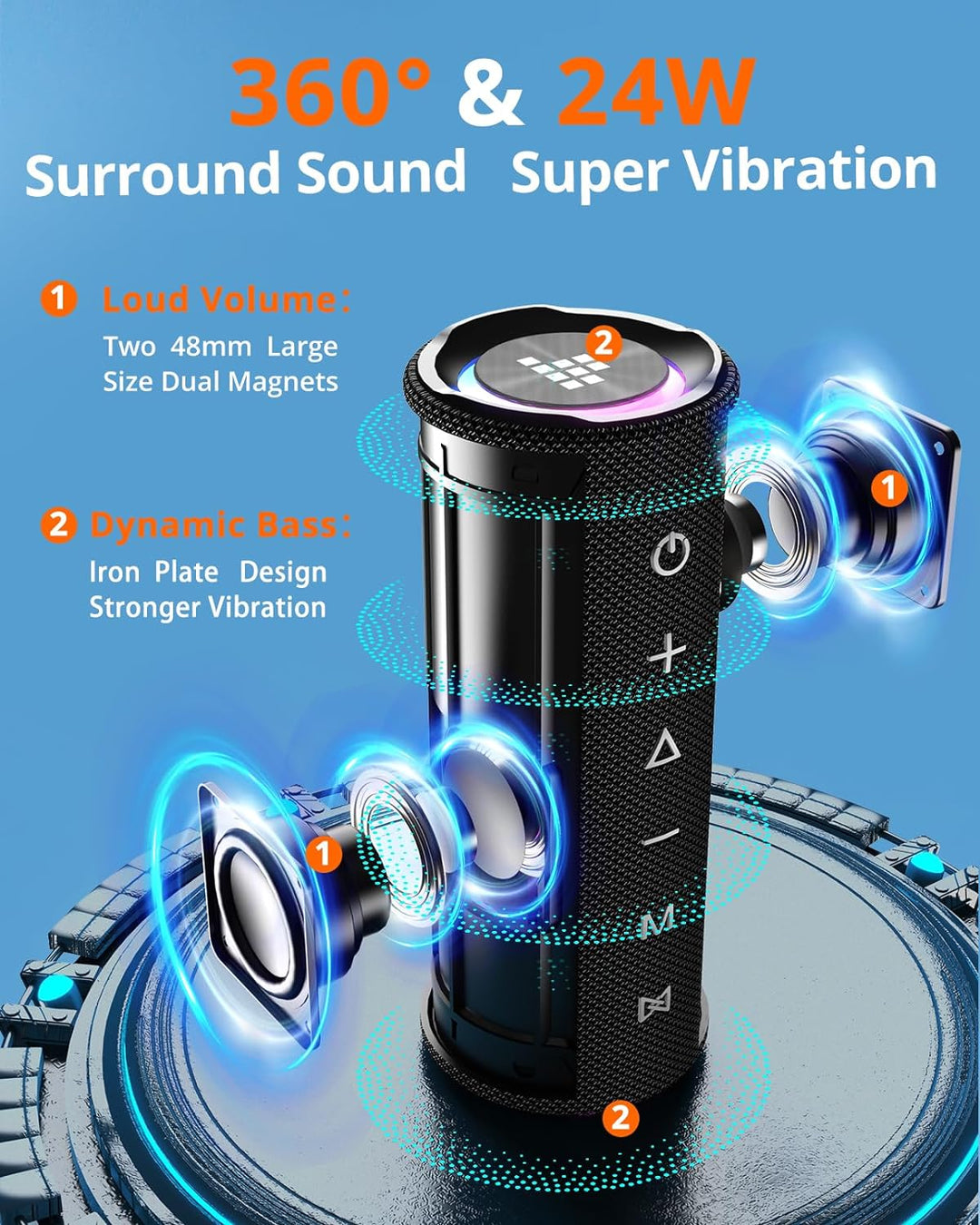 Tronsmart Mirtune C2 Bluetooth Lautsprecher mit Dual Treiber Starkem Bass 360°, IPX7 Wasserdicht, St