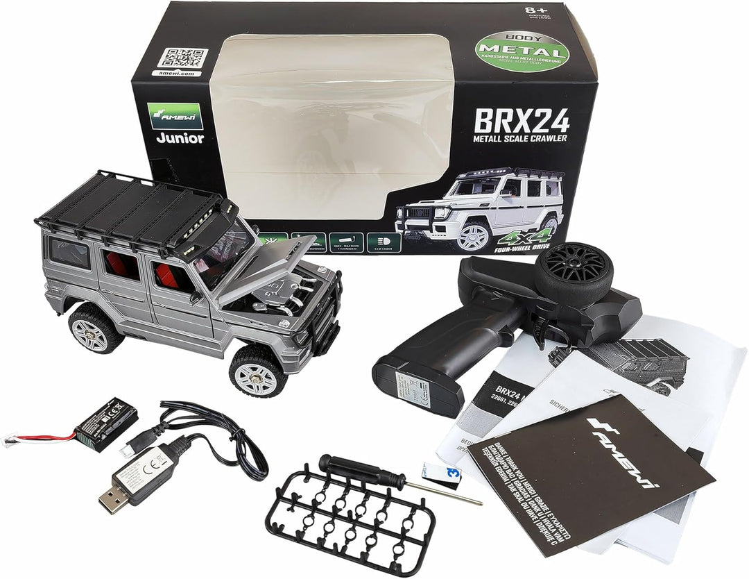 Amewi BRX24 Metall Scale RC Crawler ferngesteuertes Auto 4WD 1:24 RTR anthrazit, Anthrazit