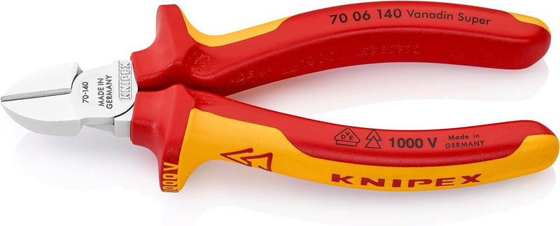 Knipex Seitenschneider verchromt, isoliert mit Mehrkomponenten-Hüllen, VDE-geprüft 140 mm (SB-Karte/