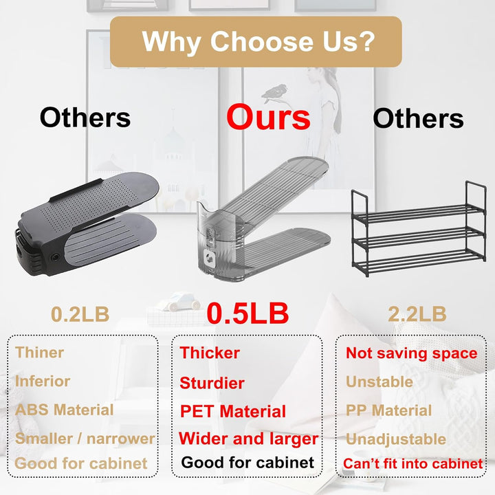 GlSAKE Schuhschlitz-Organizer, verstellbar und transparent, grau, Platzsparend, Aufbewahrung für Sch