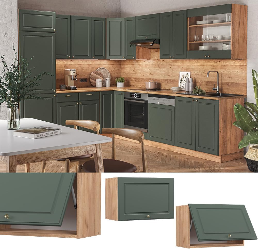 Vicco Hängeschrank Fame-Line, Grün-Gold Landhaus/Goldkraft Eiche, 60 cm Flach Grün-gold Landhaus Hän