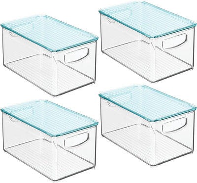 mDesign 4er-Set Kinderzimmer Organizer mit Deckel – Sortierbox mit praktischen Griffen – Kunststoffb