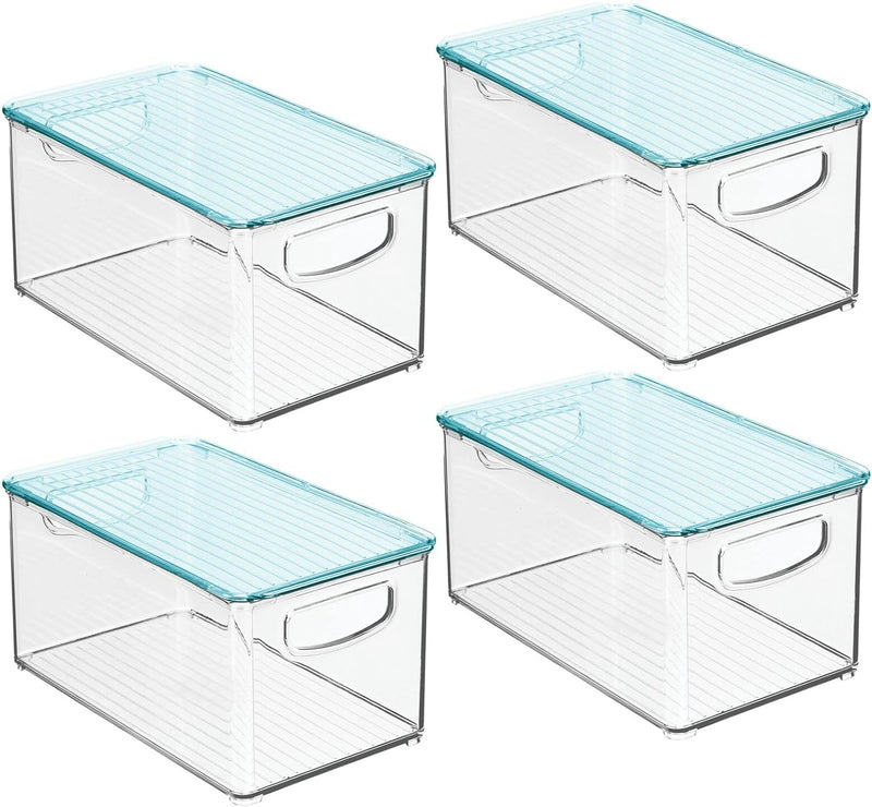 mDesign 4er-Set Kinderzimmer Organizer mit Deckel – Sortierbox mit praktischen Griffen – Kunststoffb