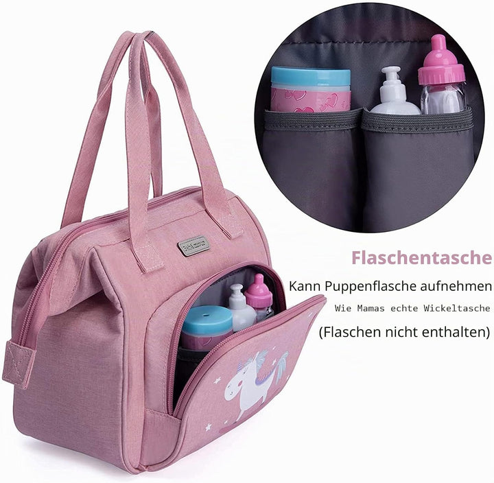 Bebamour Einhorn Puppe Wickeltasche mit Puppe Wickelmatte tragen Puppe Zubehör Mode Kinder Mädchen B