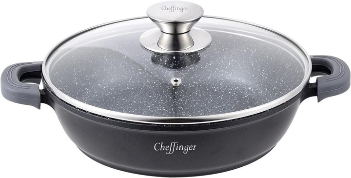 Cheffinger Kochtopf Ø24 Aluguss Suppentopf Schmorpfanne Servierpfanne Schwarz