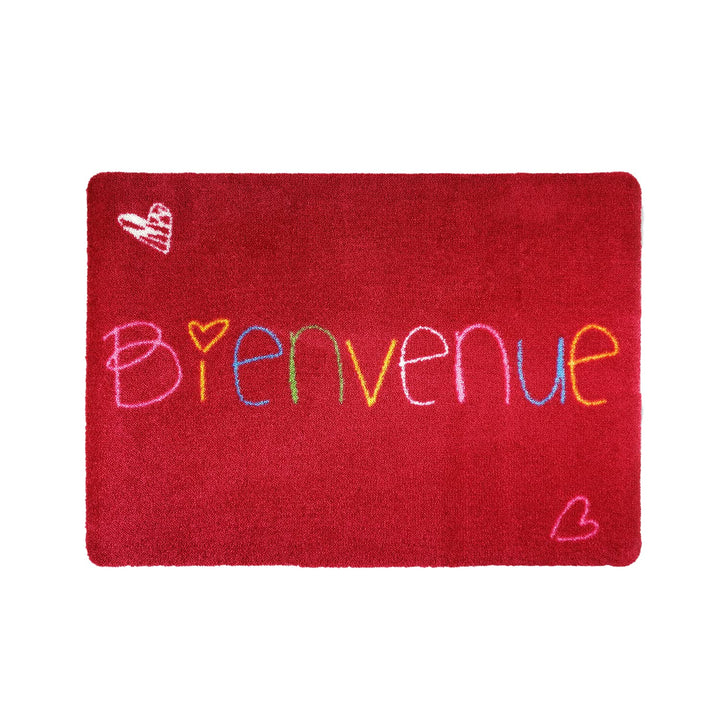 deco-mat Fussmatte Bienvenue 60 x 90 cm Rot - rutschfeste, waschbare Fussmatte für Aussen und Innen